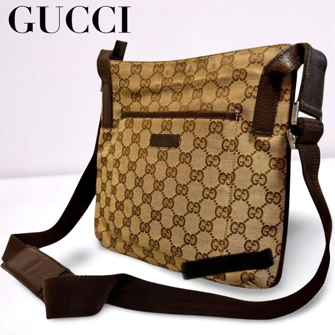 GUCCI GG Pattern Canvas Unisex Shoulder Bag Brown Imported From Japan