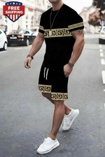 Men 2-Piece Set Summer Outfit Short Sleeve Sweatshirt T Shirts and Shorts Suits