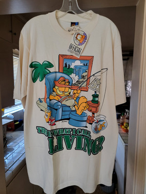 NOS Vintage 90s Garfield Fishing ''This is What I Call Living'' T-SHIRT Size Large