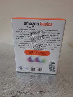 Amazon Basics Smart A60 Multicolor LED Glühbirne, E27, 8W, 2er Pack 