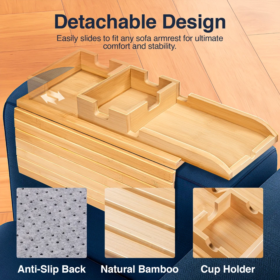 Bamboo Couch Cup Holder Tray | Sofa Arm Table & Side Table - Christmas gift - Image 4 of 4