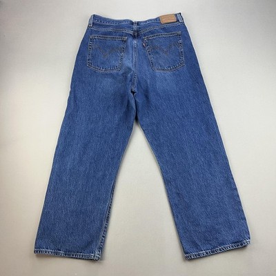 Levis Ribcage Jeans Womens 32 Blue Denim Straight High Rise Button Fly Red Tab