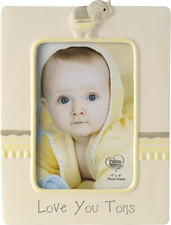 179305 Love You Tons Ceramic Elephant Photo Frame, Gray Chevron