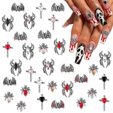 32PCS Halloween Spider Nail Rhinestones, 3D Retro Halloween Nail Art Charms