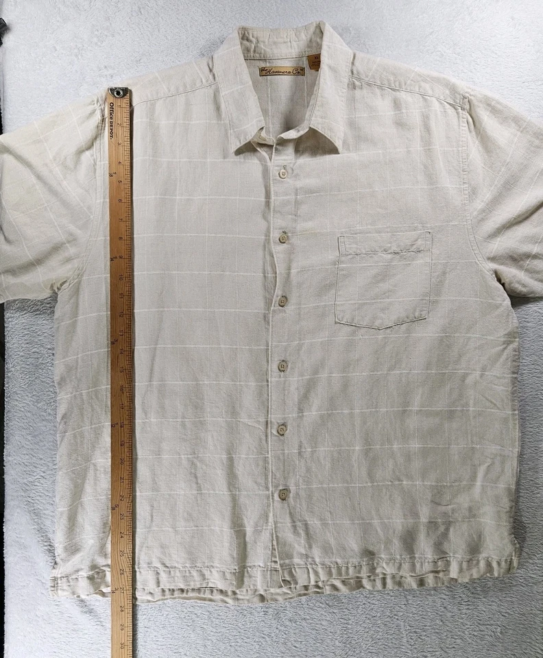 The Havanera Co Shirt Mens XL Beige Button Up Short Sleeve Preppy Lined Cotton - Изображение 4 из 4