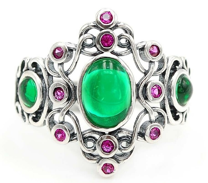 1CT Heat Treated Green Tourmaline 925 Sterling Silver Deco Ring Sz 6 XA1-2