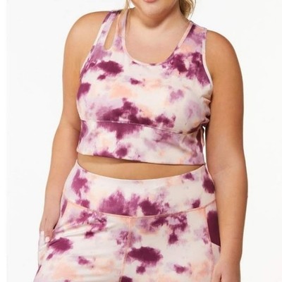 Cato Plus Active Live Well Tie Dye Purple Sports Bra Padded Wide Band 14 16, 1X