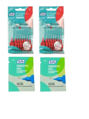 2x TePe Original rot  Interdentalbürsten - 0,5mm rot + 2x 2ml Gingivalgel