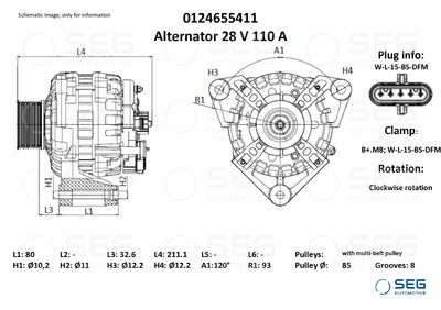 SEG Automotive 0124655411 Generator für DAF,TEMSA