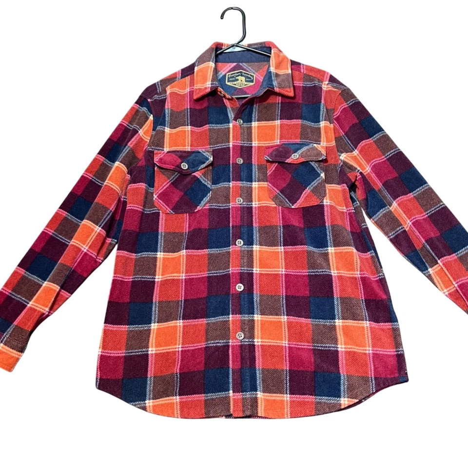Freedom Foundry Flannel Shirt Mens Medium Plaid Orange Red Shacket Outdoor Cozy - Image 2 of 4