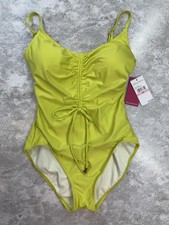 Vince Camuto Swimsuit Womens 10 Yellow Hibiscus Ruched One Piece Adjustable New