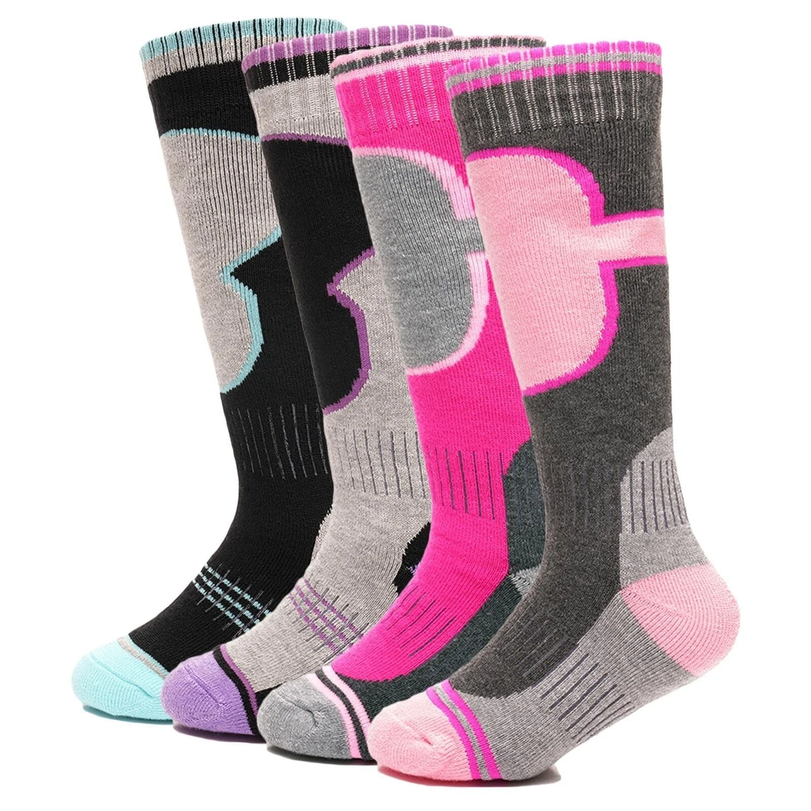 Kids Girls Thermal Ski Socks Winter 2 Pack Skiing Snowboarding Hiking Warm Socks