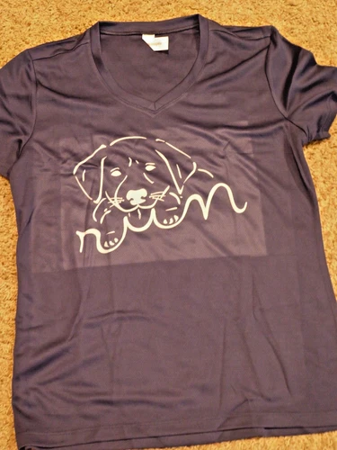 NEW Womens Running Tech Shirt Wicking Navy 'Dog Face Run' Large