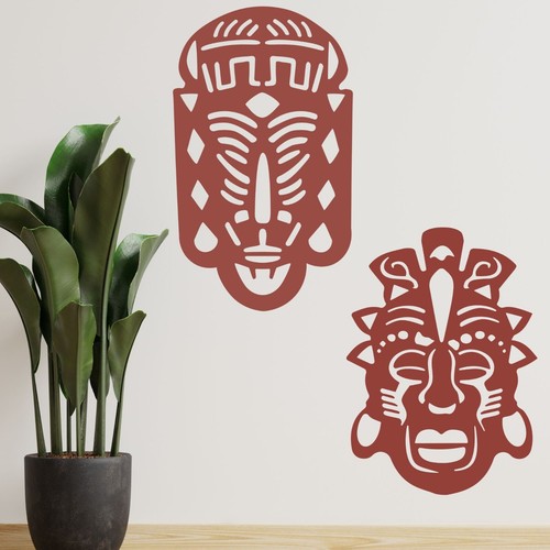 African Safari Masks Set Tribal Faces Wall Mounted Metal Home Art Decor Ornament - Picture 16 of 47