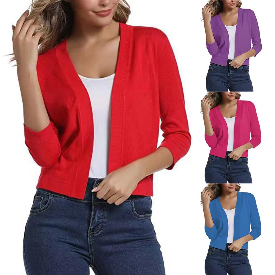 Classic 3/4 Sleeve Short Bolero shrug Sweater Cardigan for Women for