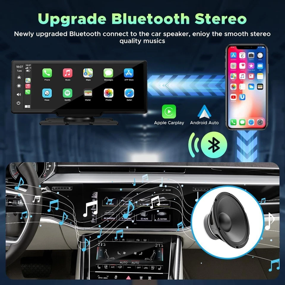 4K 10.26" Portable Apple Carplay Android Auto Display Vorne Rückfahrkamera DE - Bild 3 von 4