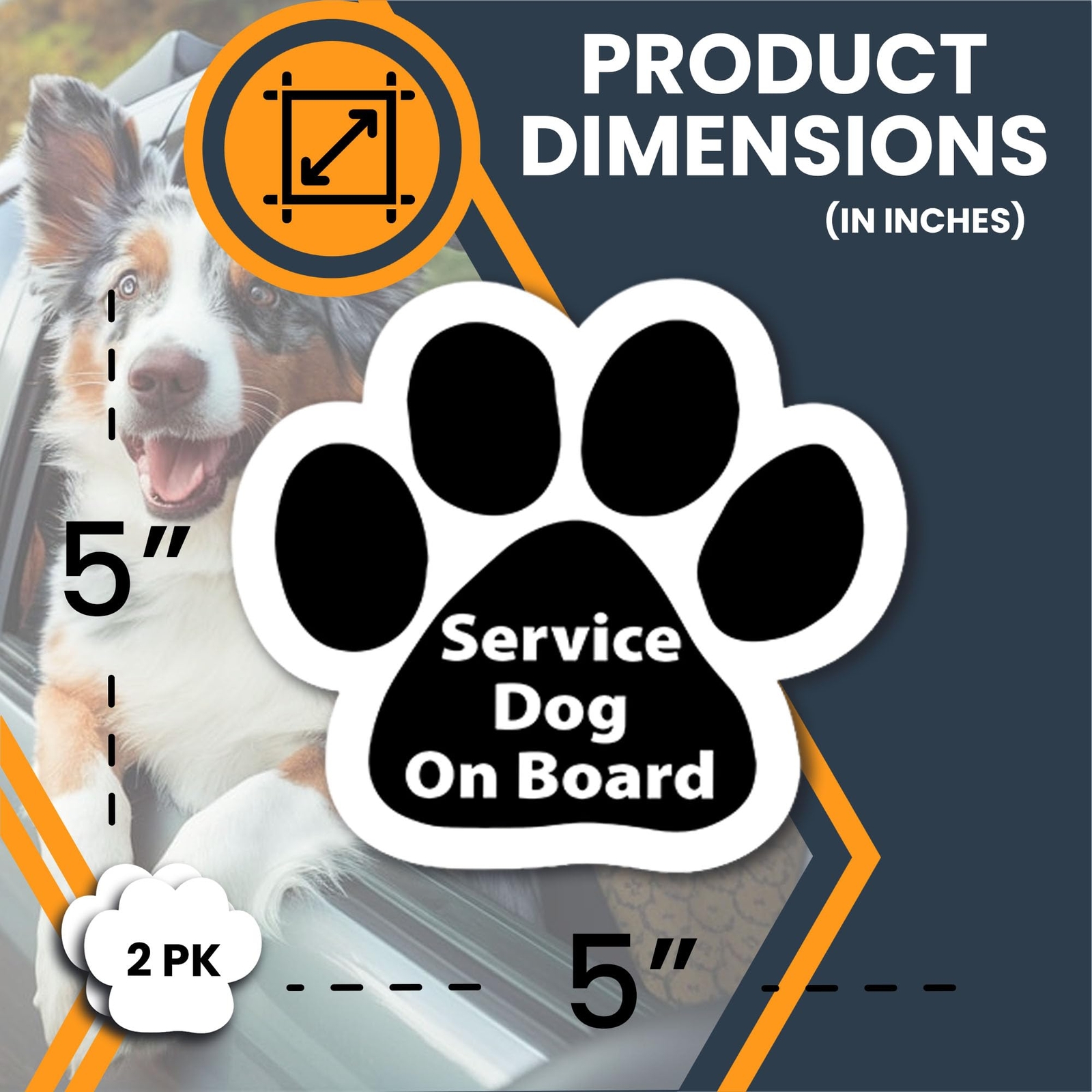 Magnet Me Up Service Dog Pawprint Magnet Decal, 5 Inch, 2 Pack, Pet Safety