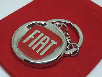 FIAT Red Logo Punto Panda Bravo Metal Keyring chain with Red Velve Gift Pouch
