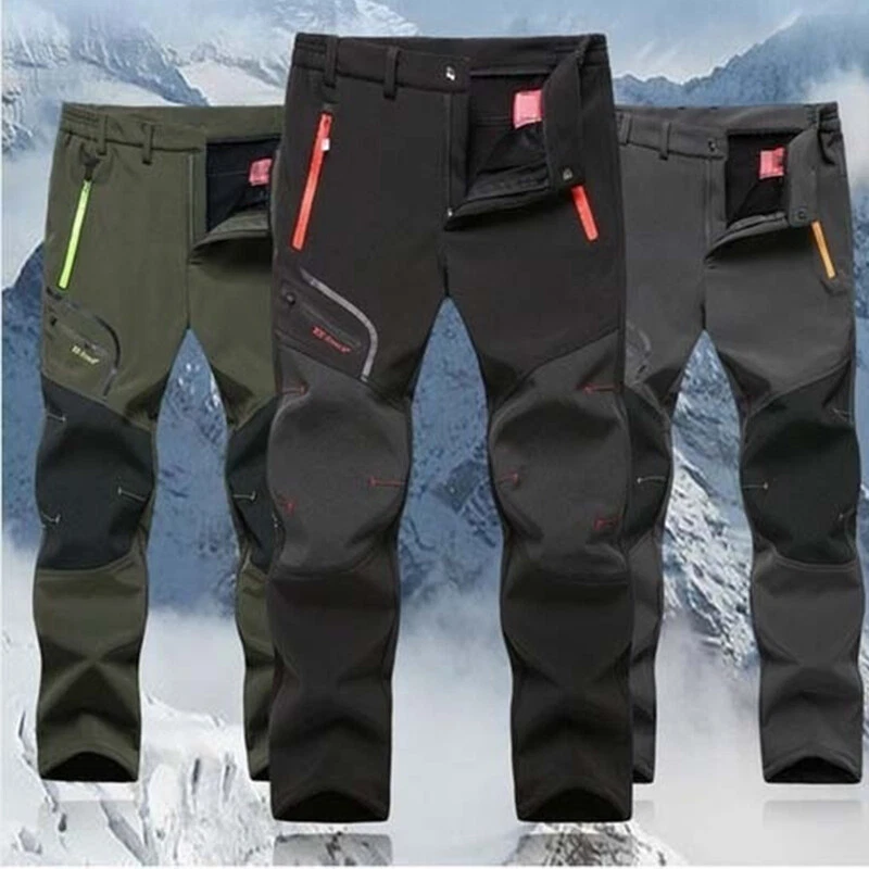 Men Cargo Pants Waterproof Hiking Skiing Thicken Snowboard Snow Pants  Trousers