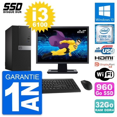PC tour DELL 7050 Bildschirm 22 '' Core i3-6100 RAM 32Go SSD 960Go HDMI Windows