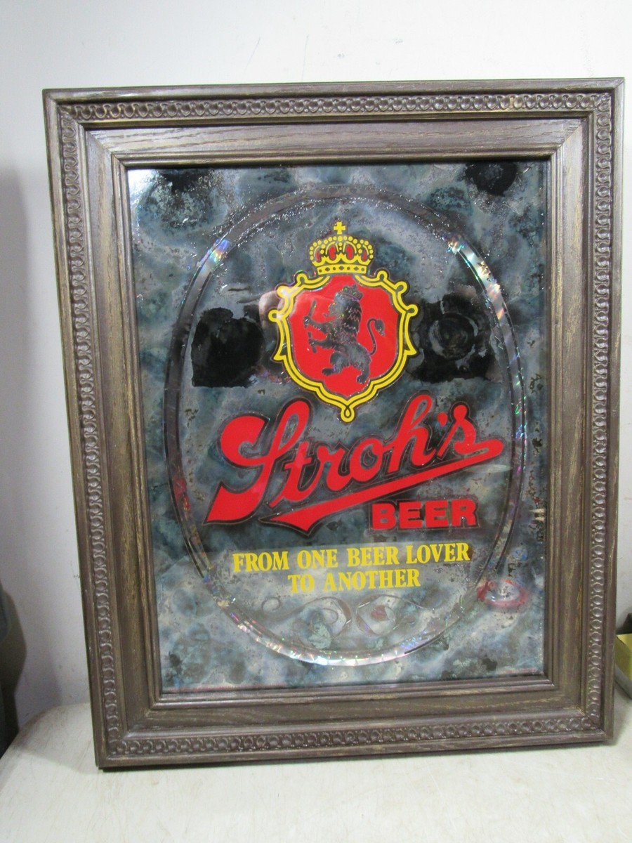 VTG 1970s80s Stroh's Beer Lighted Prism Mirror Type Sign 22