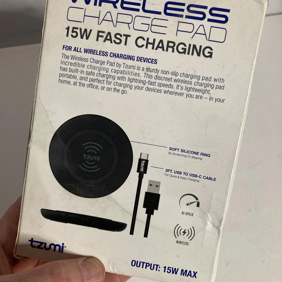 НОВАЯ беспроводная зарядная подушка Tzumi 15 Вт быстрая зарядка с кабелем 3 фута - Изображение 2 из 2