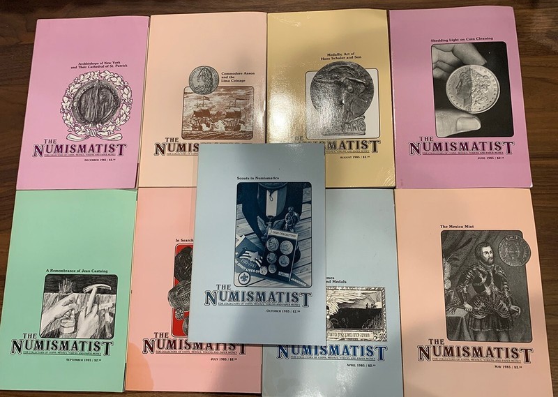 Vintage 1985 lot of The Numismatist : 9 issues : April 1985 - December 1985