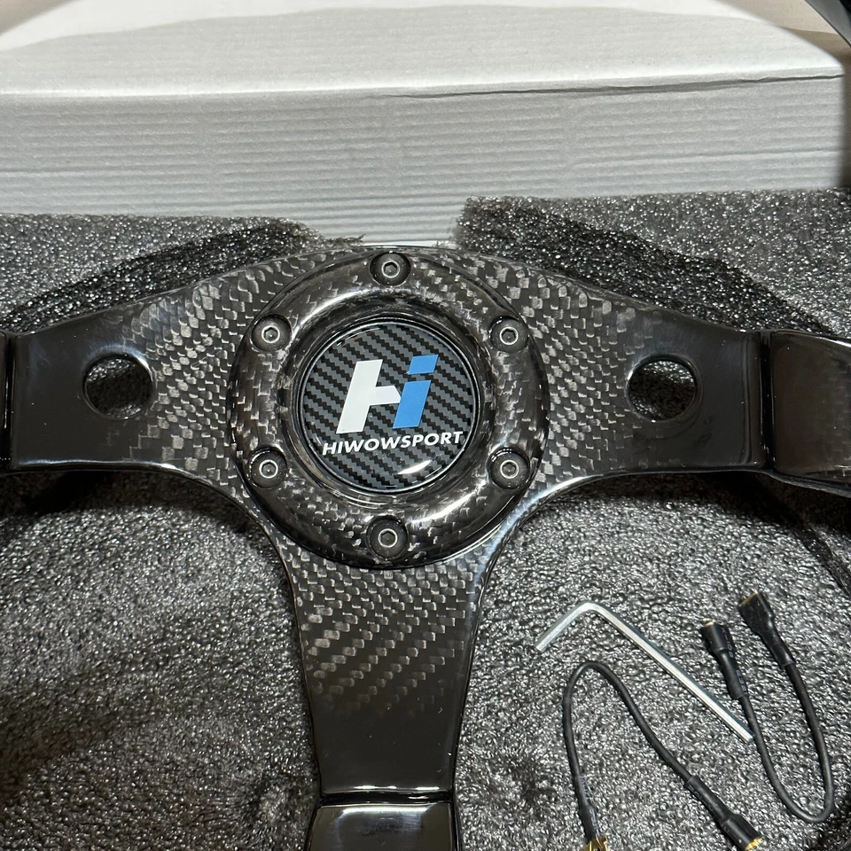 Inserciones de volante inferior plano de fibra de carbono de 350 mm estilo piloto negro 6 bocinas Foto 3 de 4