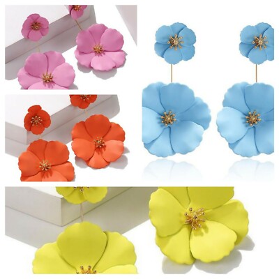 FLOWER EARRINGS Stud Earrings New Fashion Sweet Color Double Layer Spray 