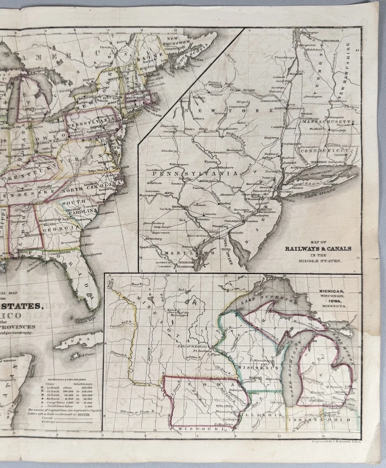Antique 1845 William Woodbridge Color Map United States Mexico British Provinces - Image 3 of 4