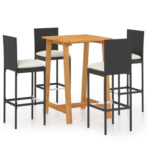 NNEVL 5 Piece Garden Bar Set with Cushions Black - Picture 2 of 11
