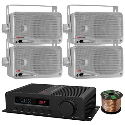 Pyle PFA540BT 5-Channel Bluetooth/FM Amp Receiver, 4x 3.5'' 200W Silver Speakers