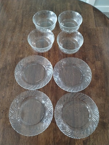 Vitro Corning Glass bread Plates and bowls Clear Ribbed Round mexico 8 pieces
