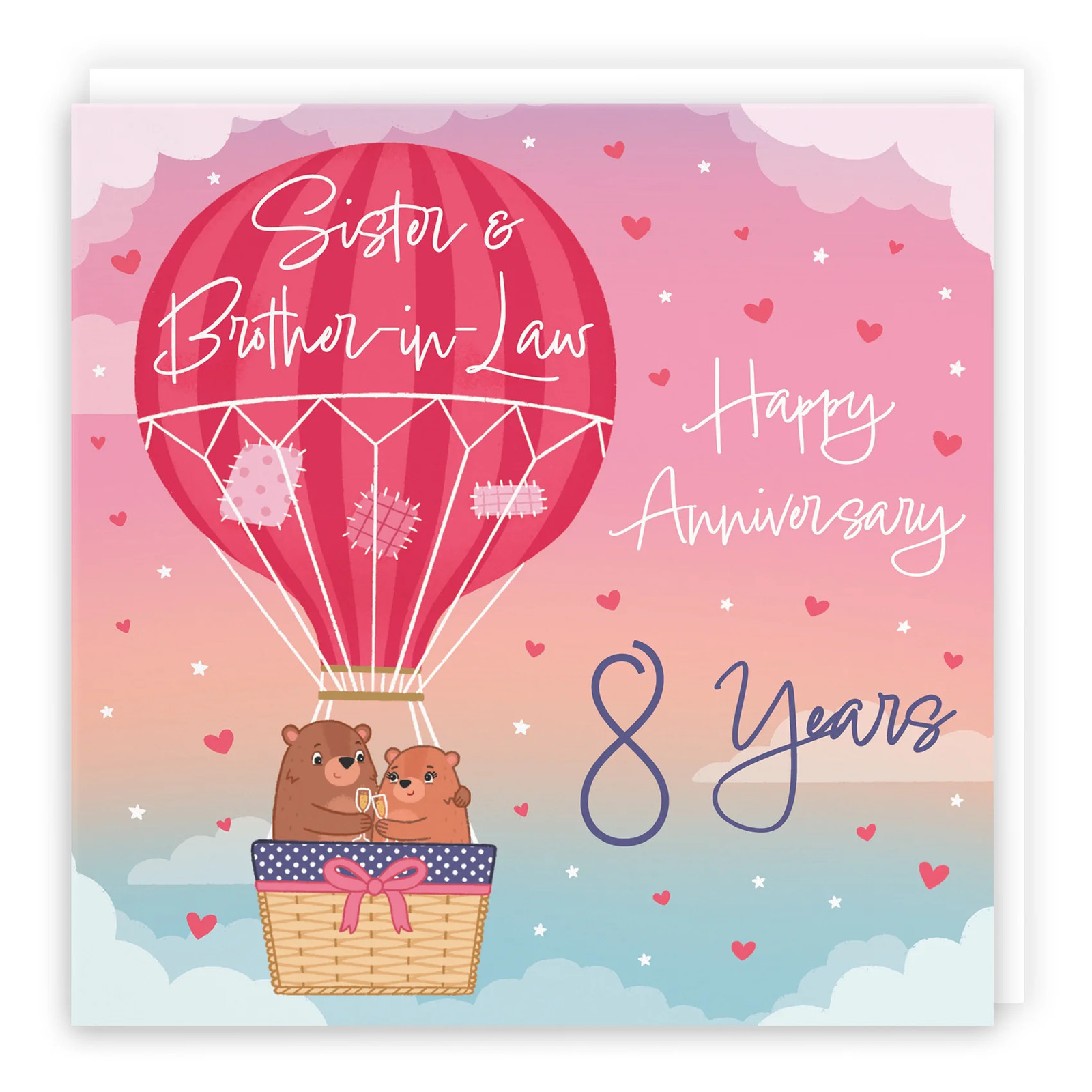 8th Sister And Brother-in-Law Hot Air Balloon Anniversary Card Cute Bears