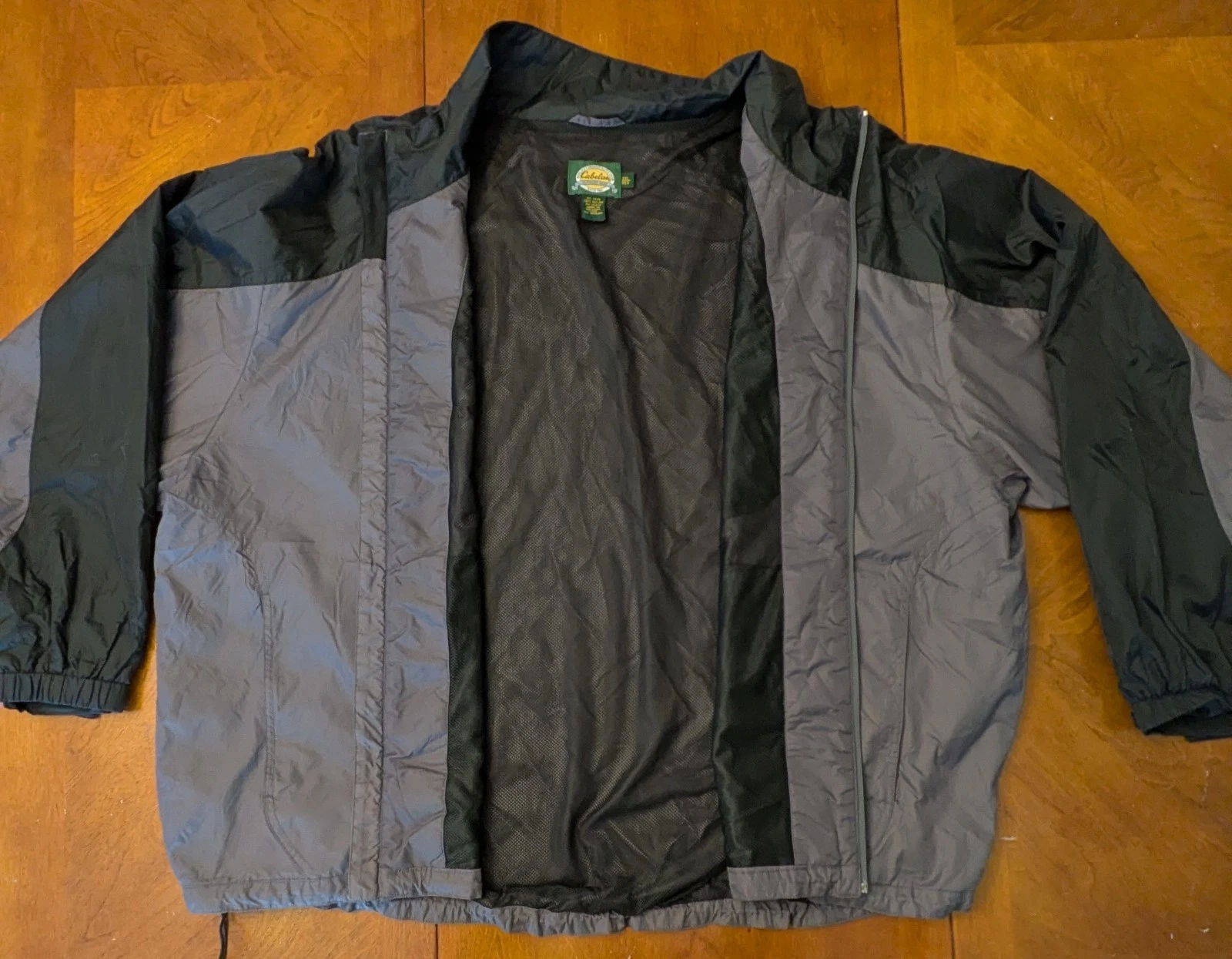 Cabela's Men's 3XL Gray Black Windbreaker Jacket Full Zip Zipped Pockets Casual
