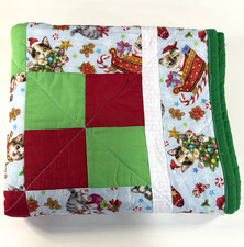Handmade Christmas Kitten Quilt Holiday Baby Blanket  Cat Lover Lap Throw 42x36
