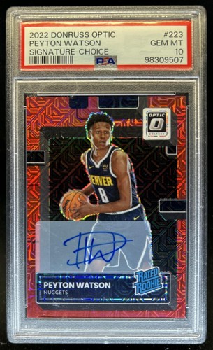 2022-23 Donruss Optic Peyton Watson Rated Rookie Choice RC Auto #223 PSA 10