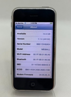 RARE! iPhone 2G First 1st Gen iOS 1.1.4 A1203 16GB Matching Box