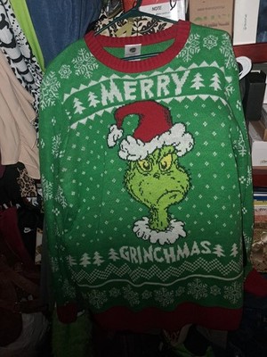 Grinch Sweatshirt Unisex Dr. Seuss - Size LARGE - Ugly Christmas Sweater.