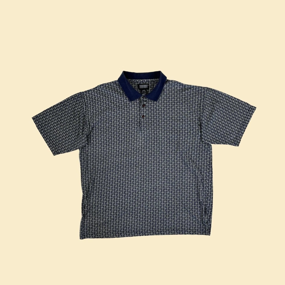 Camisa Polo Geométrica Hombre Vintage Años 90 de Knightsbridge, Talla L Top Azul y Verde Foto 2 de 4