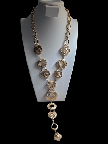 Large Goldtone Long Statement Runway Necklace