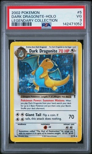2002 POKEMON LEGENDARY COLLECTION #5 DARK DRAGONITE-HOLO PSA 3