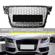 RS4 Style Gloss Black Honeycomb Front Grille Grill for AUDI A4 S4 B8 2009-2012