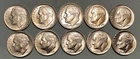 Lot Of (10) SILVER Roosevelt Dimes Complete AU/BU Set 1960-64 P&D   (R004)