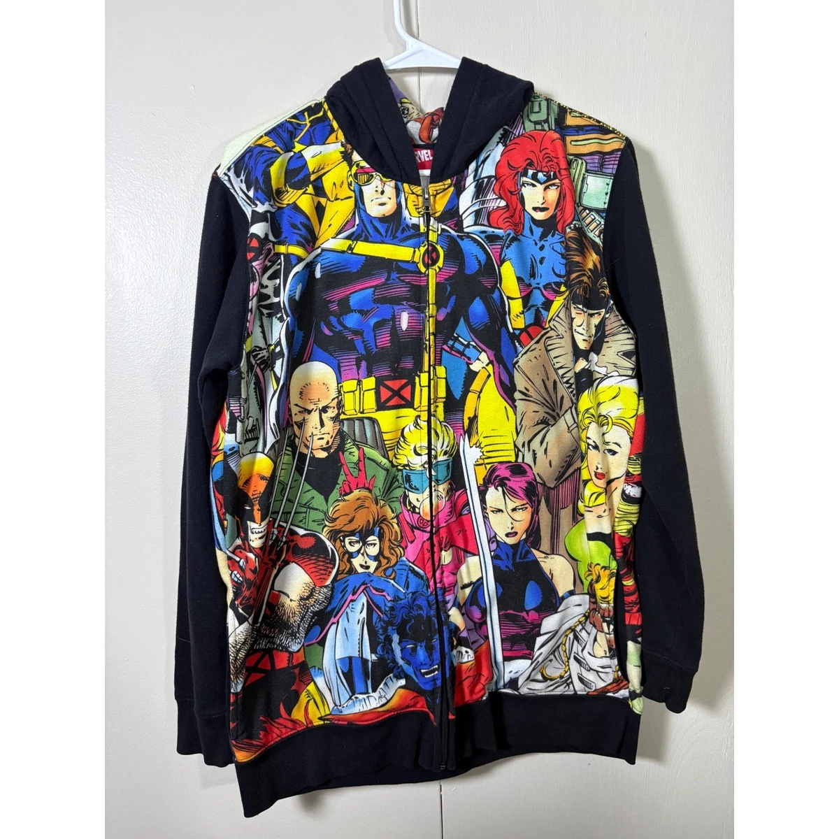Marvel X-Men Comic Estampado Completo Cremallera Sudadera con Capucha Para Hombre Grande Negra Multicolor
