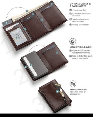 Smart Wallet mit Münzfach RFID Blocking - Blau - Schwarz - MIT RÜCKNAHME