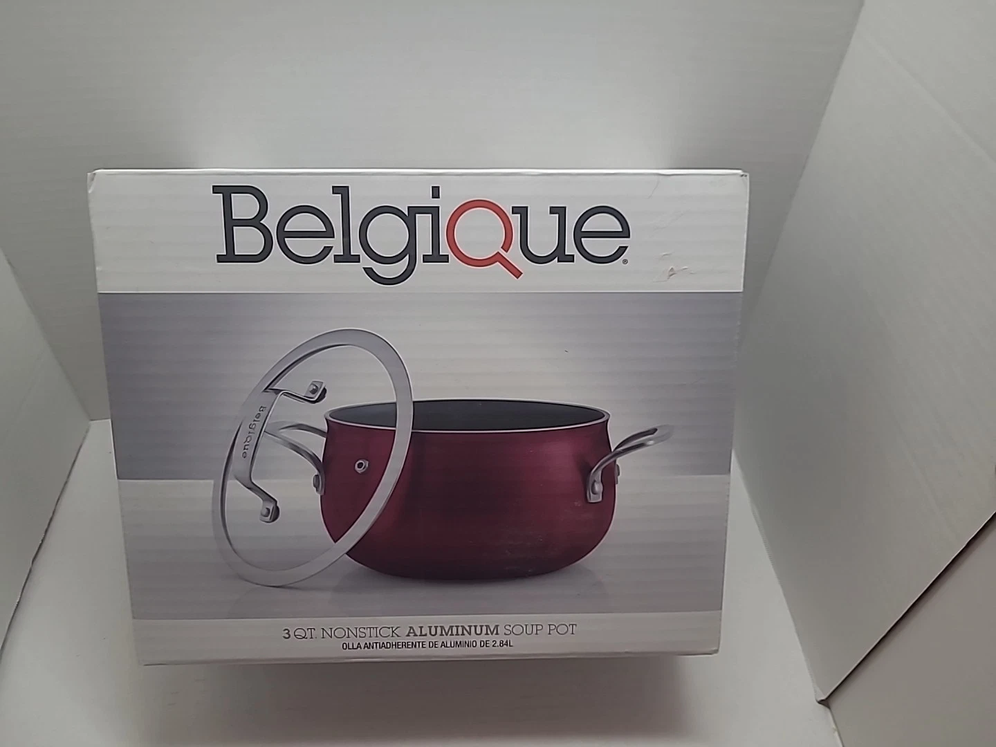 Belgique Aluminum 3 QT Quart Soup Pot w/Glass Lid Red Non Stick