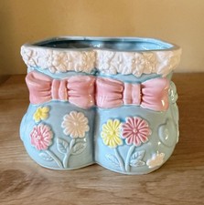 Vintage Napco Ceramic Blue Baby Booties Shoes Planter Nursery Decor