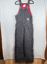 Vintage Carhartt BLK Arctic Red Quilt Lined Double Knee Overalls 34 x 32