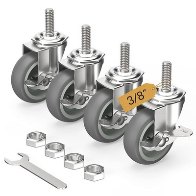 3 Inch Caster Wheels Threaded Stem Casters Set of 4 Heavy Duty Swivel Wheel